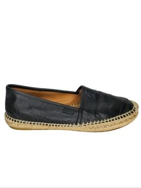Gucci Signature Black Guccissima Leather Pilar Espadrille Flats